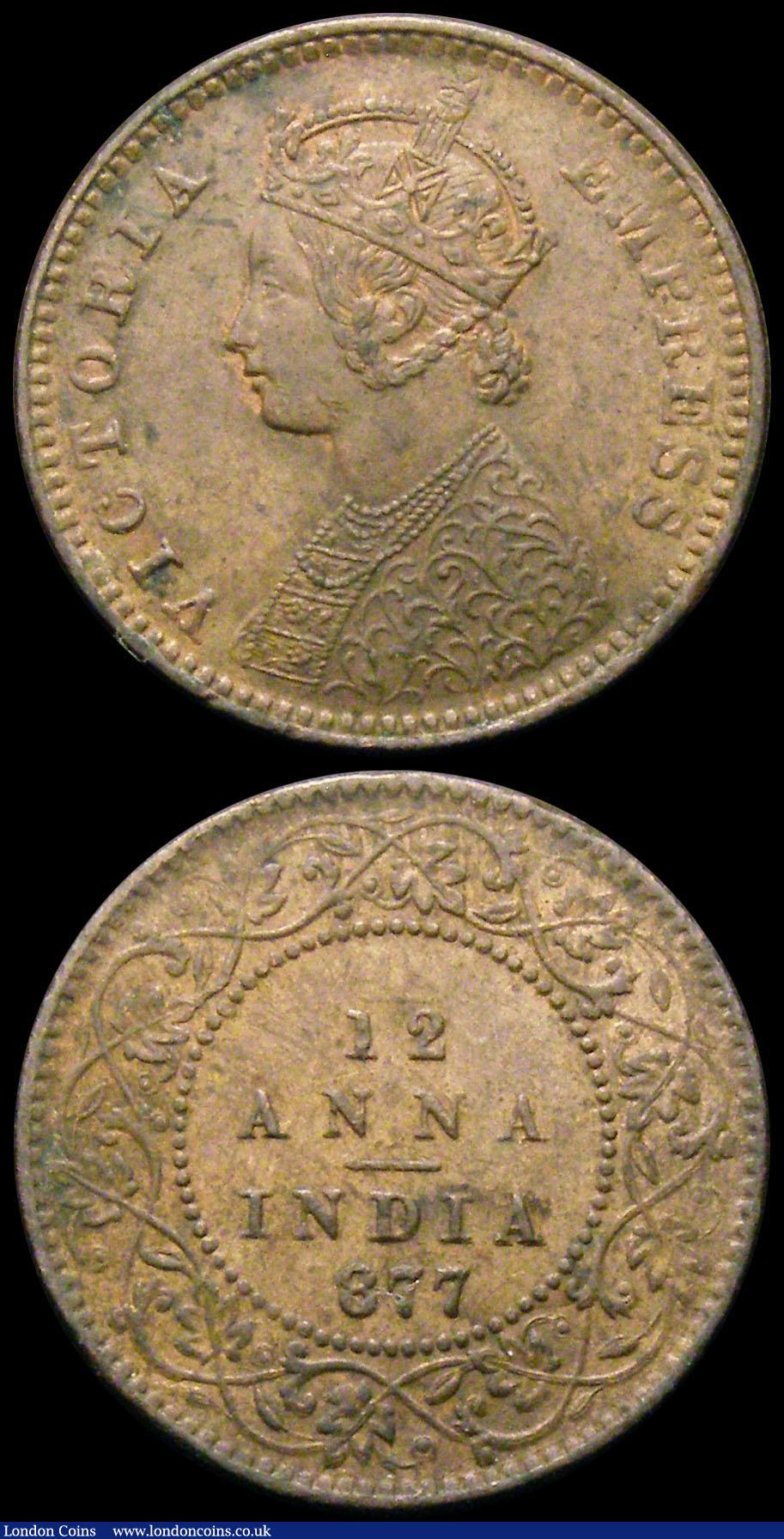 London Coins : A167 : Lot 1845 : Mint Error - Mis-Strike India 1/12 Anna 1877, KM#483 the 1 of the date and the 1 of the fraction bot...