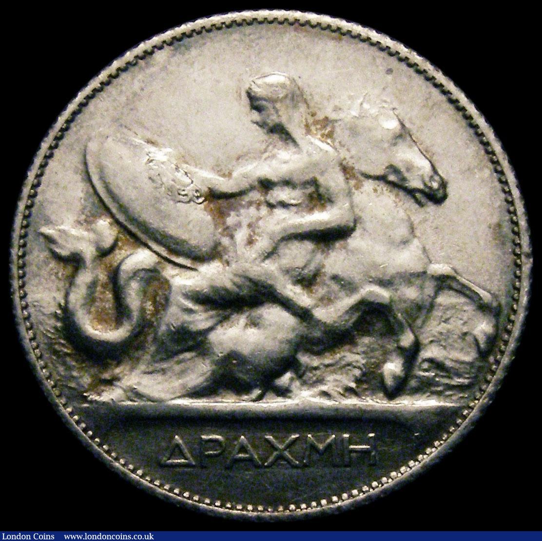 London Coins : A167 : Lot 2330 : Greece Drachma 1910  Reverse: Mythological figure of Thetis with shield of Achilles seated on sea ho...