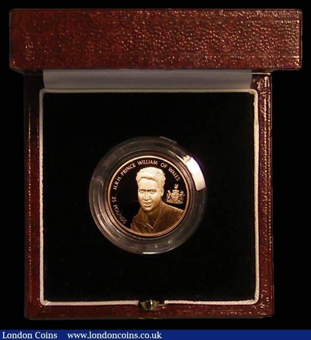 London Coins : A167 : Lot 238 : Alderney &pound;25 2003 Prince William 21st Birthday Gold Proof KM#32, one small area of toning othe...