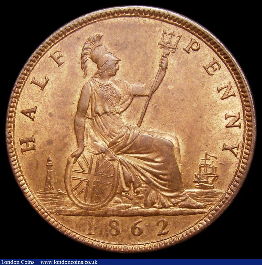 London Coins : A167 : Lot 2466 : Halfpenny 1862 Freeman 289 dies 7+G UNC with some lustre, in an LCGS holder and graded LCGS 80
