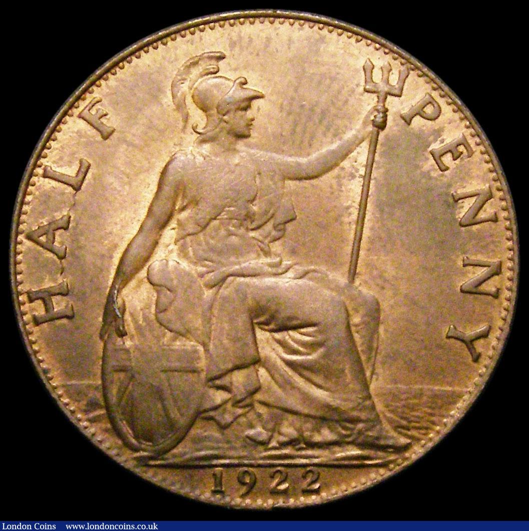 London Coins : A167 : Lot 2476 : Halfpenny 1922 Freeman 401 dies 1+A UNC with around 25% lustre and a hint of cabinet friction, scarc...