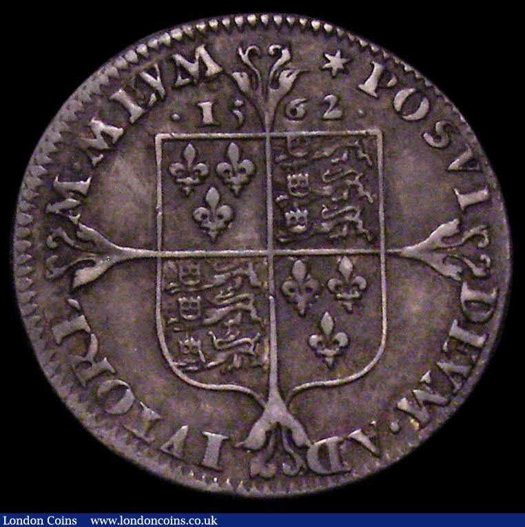 London Coins : A167 : Lot 444 : Threepence Elizabeth I Milled issue 1562 Tall Narrow Decorated Bust with medium rose S.2603, Mintmar...