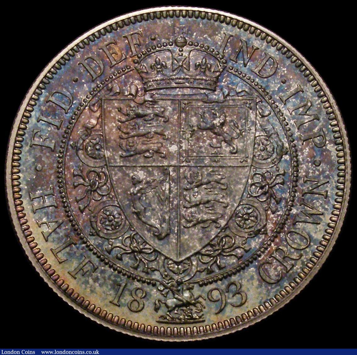 London Coins : A167 : Lot 804 : Halfcrown 1893 Proof ESC 727, Bull 2779, Davies 663P nFDC with a choice deep and multicoloured tone,...