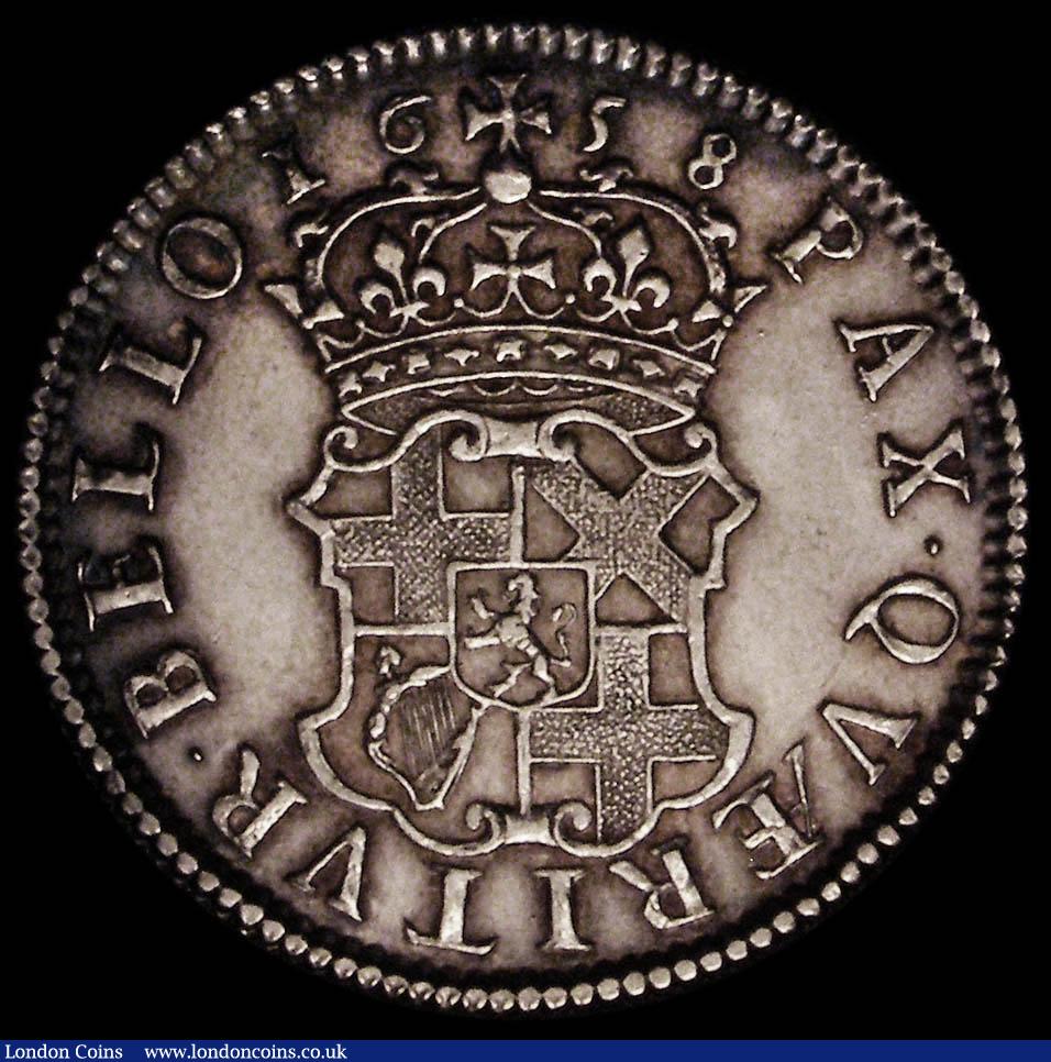 London Coins : A167 : Lot 896 : Shilling 1658 Cromwell ESC 1005, Bull 254 with a small flan flaw in the obverse field , otherwise NE...
