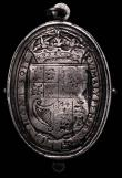 London Coins : A167 : Lot 1782 : Royalist Badge Charles I undated oval with suspension loop on edge 26mm x 36mm plain borders with su...