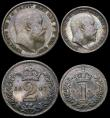 London Coins : A167 : Lot 2487 : Maundy Set 1907 ESC 2523, Bull 3613 EF once cleaned, now retoned, nevertheless a well matched set, t...