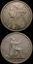 London Coins : A167 : Lot 2496 : Pennies (2) 1875H Freeman 85 dies 8+J Fine, 1874H Freeman 73 dies 7+H with the 8 and 7 broken in the...