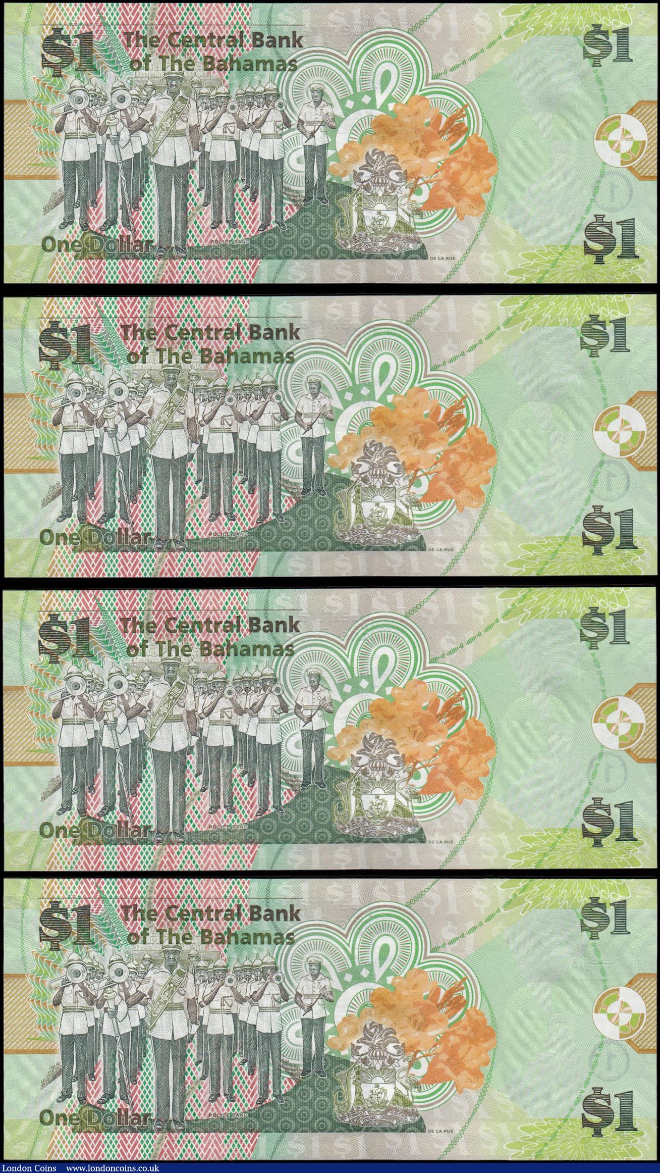 London Coins : A168 : Lot 113 : Bahamas Central Bank 1 Dollars Pick 71Aa series of 2015 signature W. Craig (4) all about UNC - UNC a...