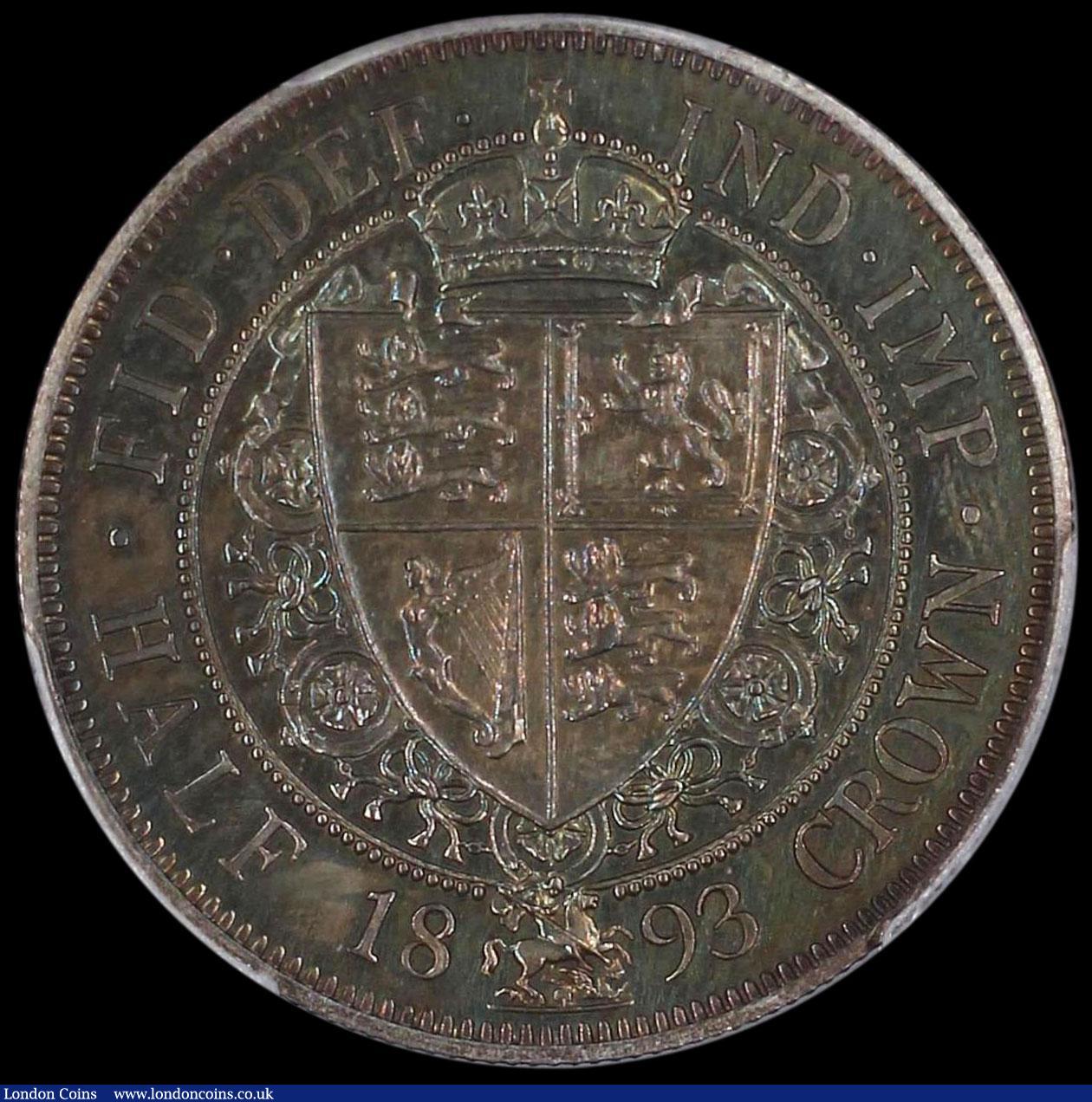 London Coins : A168 : Lot 1382 : Halfcrown 1893 Proof ESC 727, Bull 2779, Davies 663, dies 2B in a PCGS holder and graded PR62