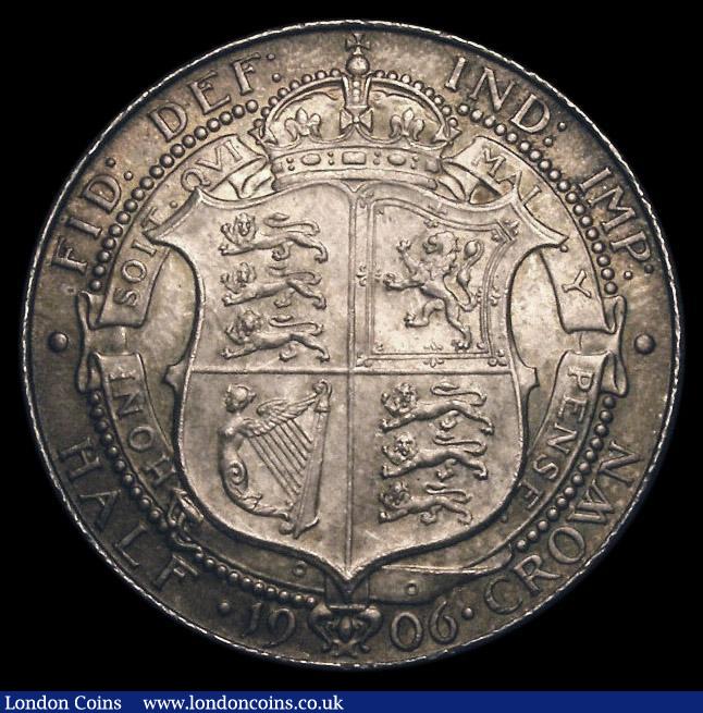 London Coins : A168 : Lot 1392 : Halfcrown 1906 ESC 751, Bull 3572 UNC and lustrous with gold and olive toning, a most attractive exa...