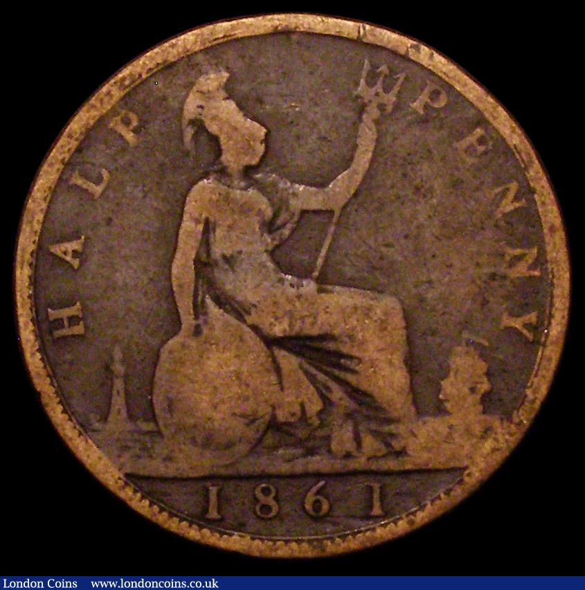 London Coins : A168 : Lot 2206 : Halfpenny 1861 F over P in HALF thus appearing to read HALP, unlisted by Peck or Freeman, VG, normal...