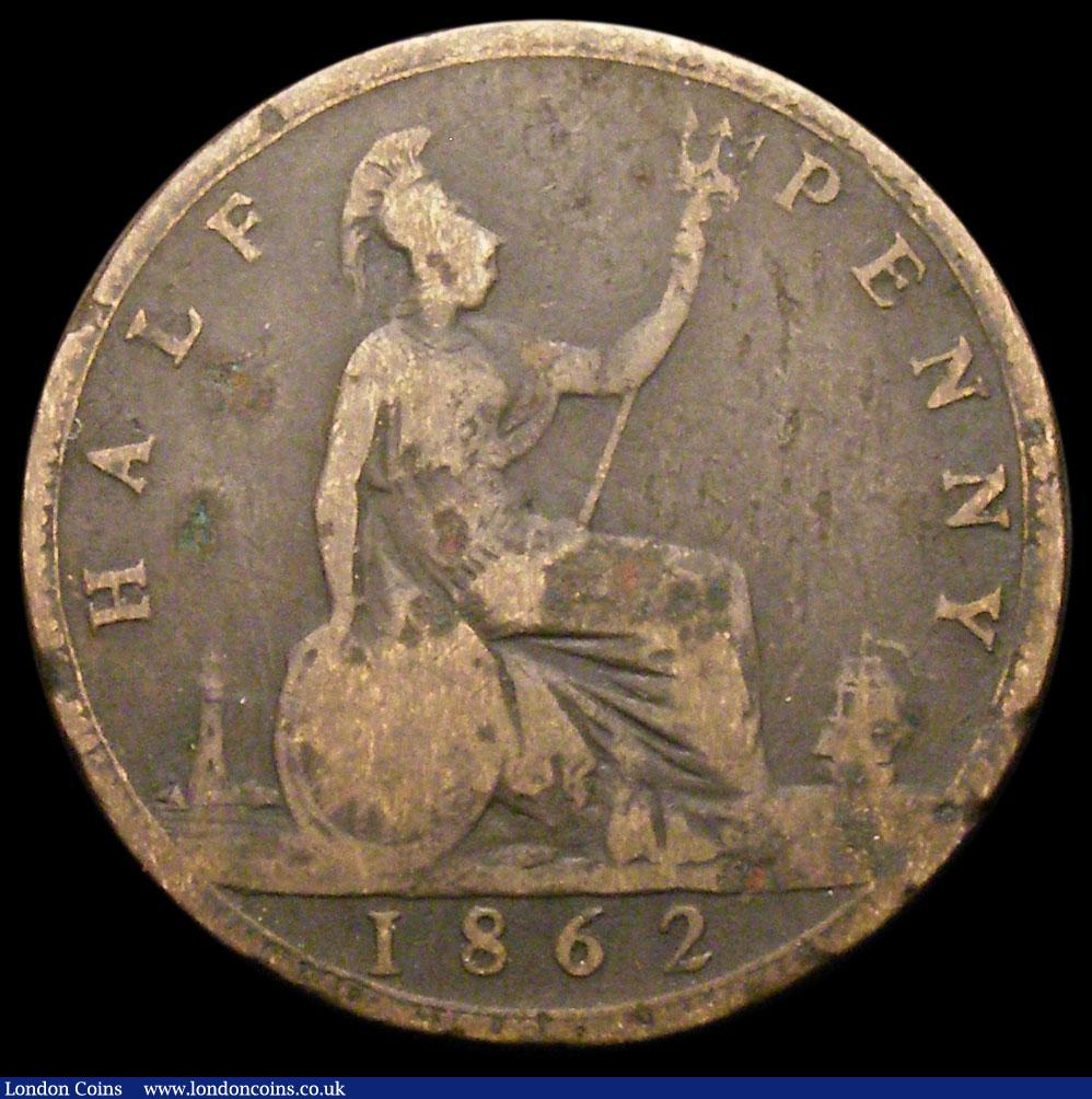 London Coins : A168 : Lot 2208 : Halfpenny 1862 Die Letter A Freeman 290A dies 7+G Fair/VG the reverse with date legends and the Die ...