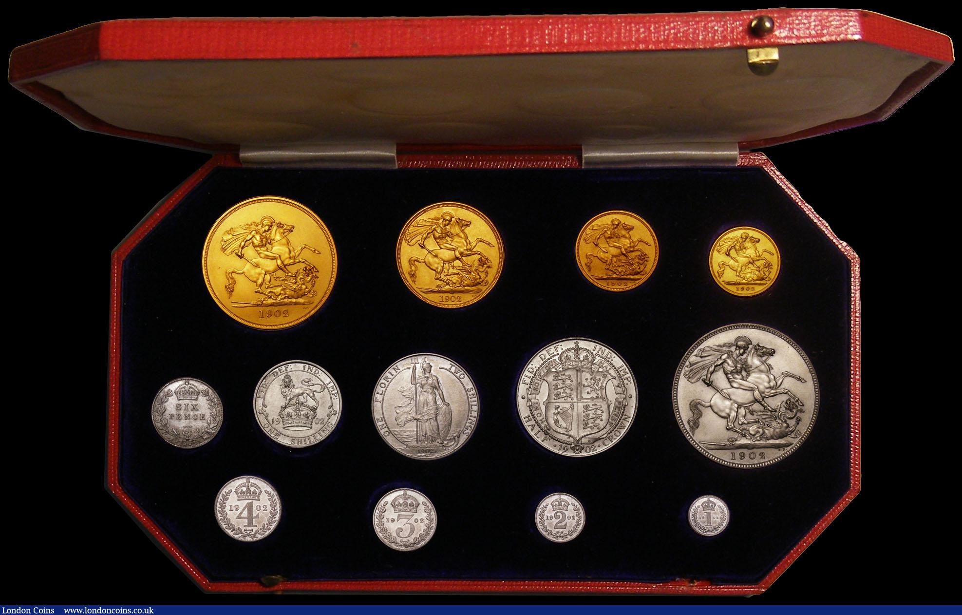 London Coins : A168 : Lot 467 : Proof Set 1902 Long Matt Set (13 coins) Gold Five Pounds, Two Pounds, Sovereign and Half Sovereign, ...