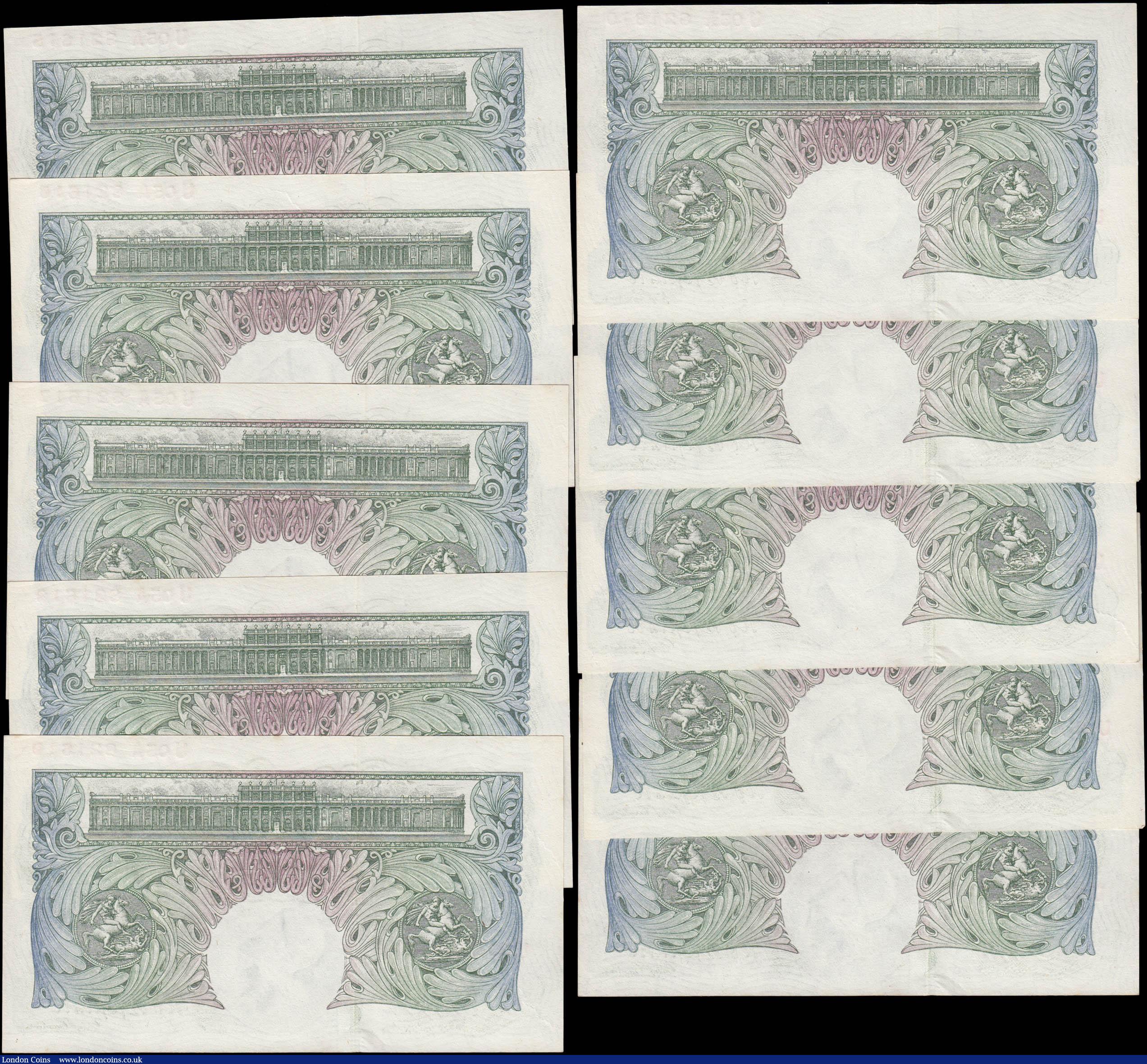 London Coins : A168 : Lot 50 : One Pounds Peppatt Fourth period B260 Green Britannia medallion Threaded issues 1948 (10) a consecut...
