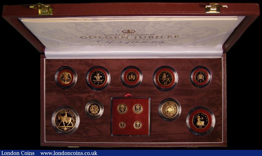 London Coins : A168 : Lot 631 : United Kingdom Golden Jubilee Gold Proof Set 2002 the very impressive Royal Mint issue comprising 20...