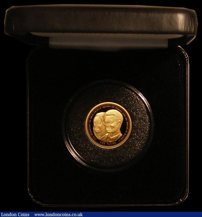 London Coins : A168 : Lot 636 : Alderney One Pound 2018 The Royal Wedding of Prince Harry and Ms Meghan Markle Gold Proof Piedfort, ...