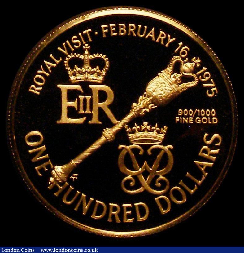 London Coins : A168 : Lot 648 : Bermuda $100 1975 Royal Visit Gold Proof KM#24 FDC in the Franklin Mint box of issue