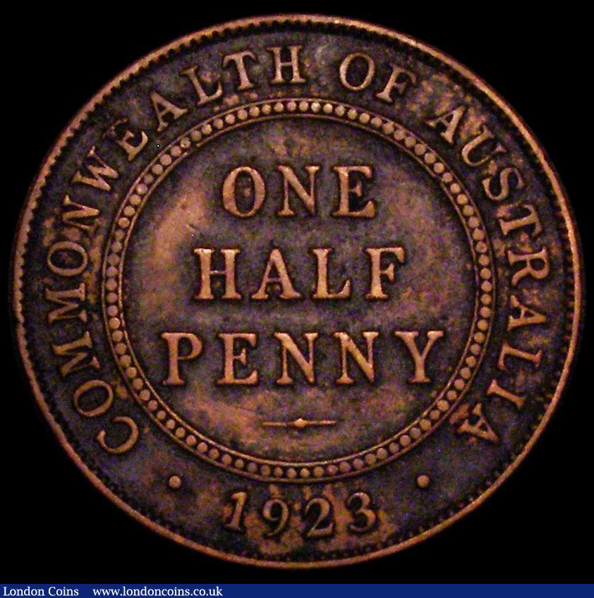 London Coins : A168 : Lot 750 : Australia Halfpenny 1923 KM#22 Good Fine showing partial centre diamond, the surfaces with some dark...