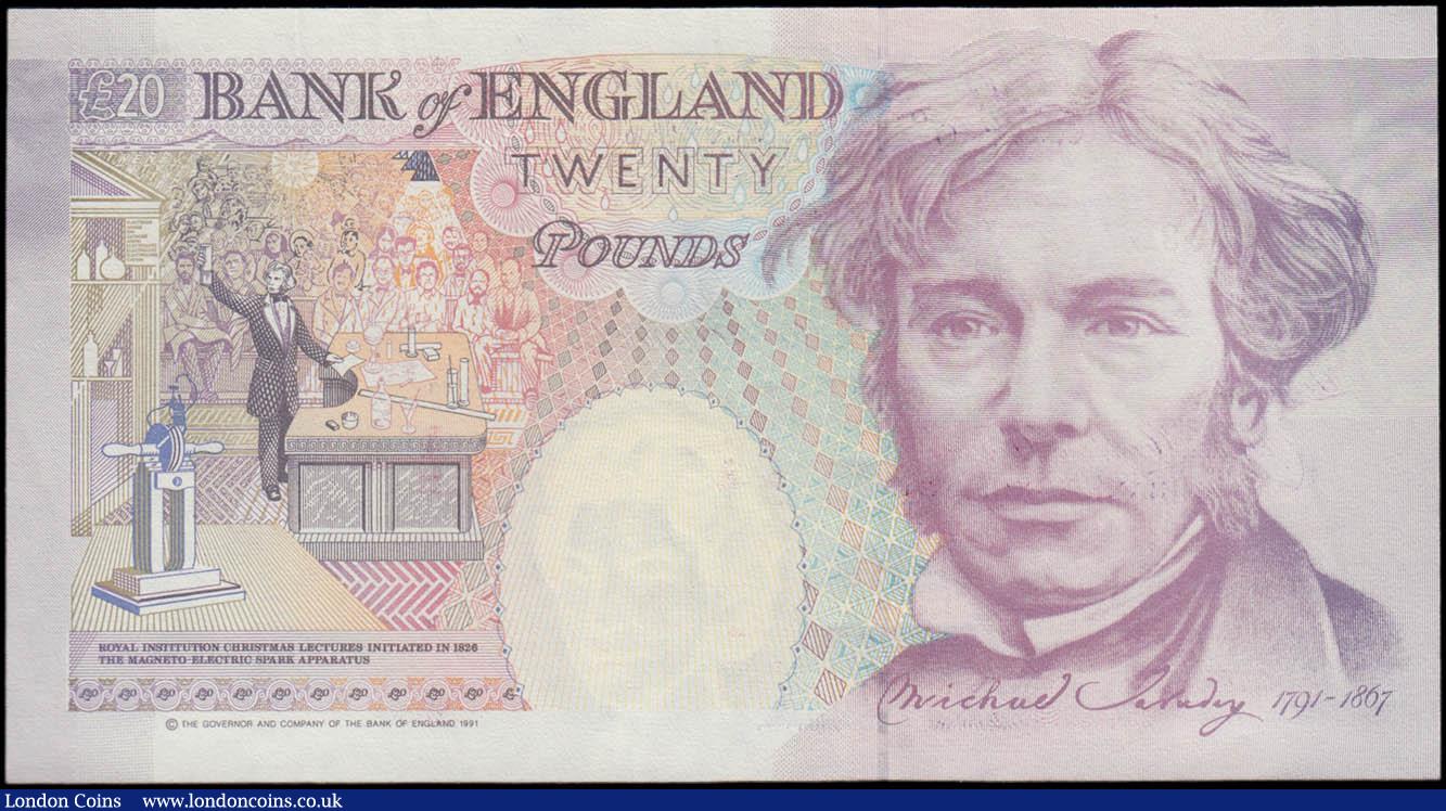 London Coins : A168 : Lot 80 : Twenty Pounds Kentfield&nbsp;QE2 and Michael Faraday ERROR&nbsp;B371&nbsp;issue 1991 serial number E...