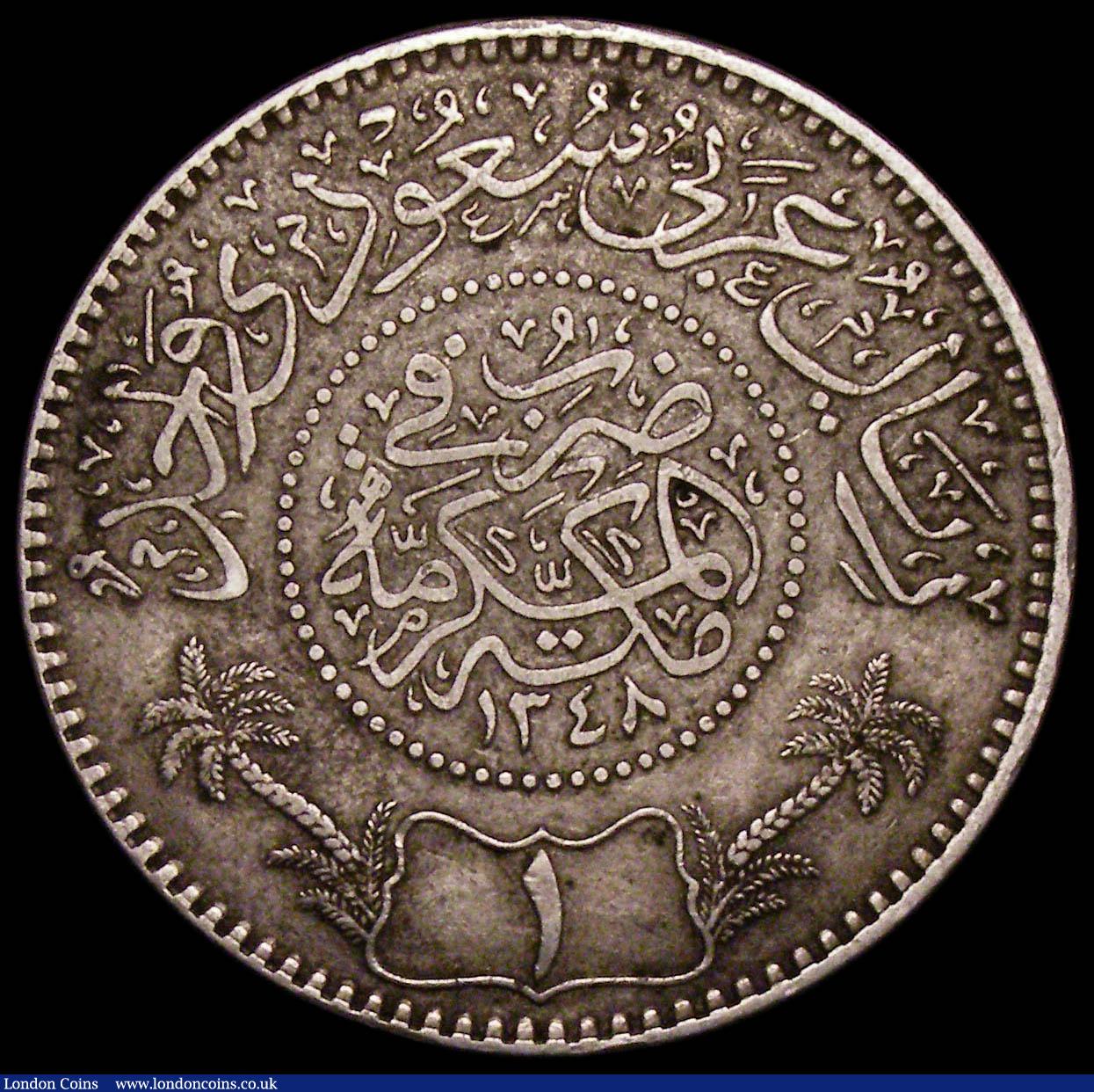London Coins : A168 : Lot 841 : Saudi Arabia - Hejaz and Nejd Sultanate Riyal AH1348 (1929) KM#12 Good Fine, the scarcer of the two ...