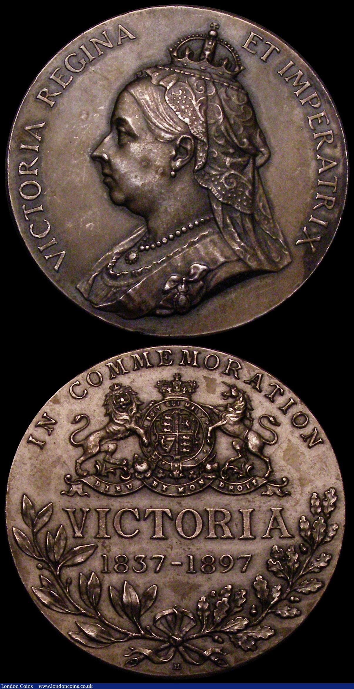 London Coins : A168 : Lot 956 : Medals (2) Queen Victoria Diamond Jubilee 1897 37mm diameter in silver, Heaton Mint, Obverse: Bust l...