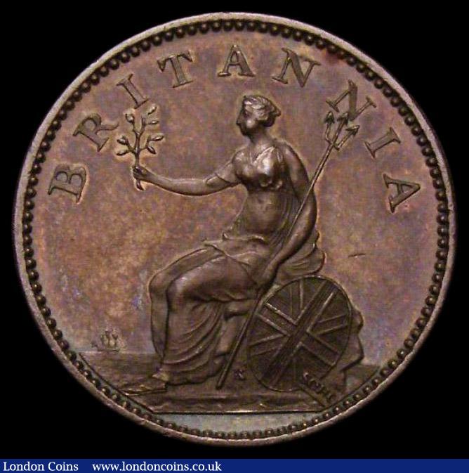 London Coins : A169 : Lot 1363 : Farthing 1806 Copper Proof Peck 1389 KF17, Obverse with Portrait 1 with incuse side whiskers, Revers...
