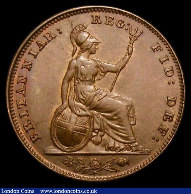 London Coins : A169 : Lot 1386 : Farthing 1849 Peck 1570 in an LCGS holder and graded LCGS 80. An attractively toned example with tra...
