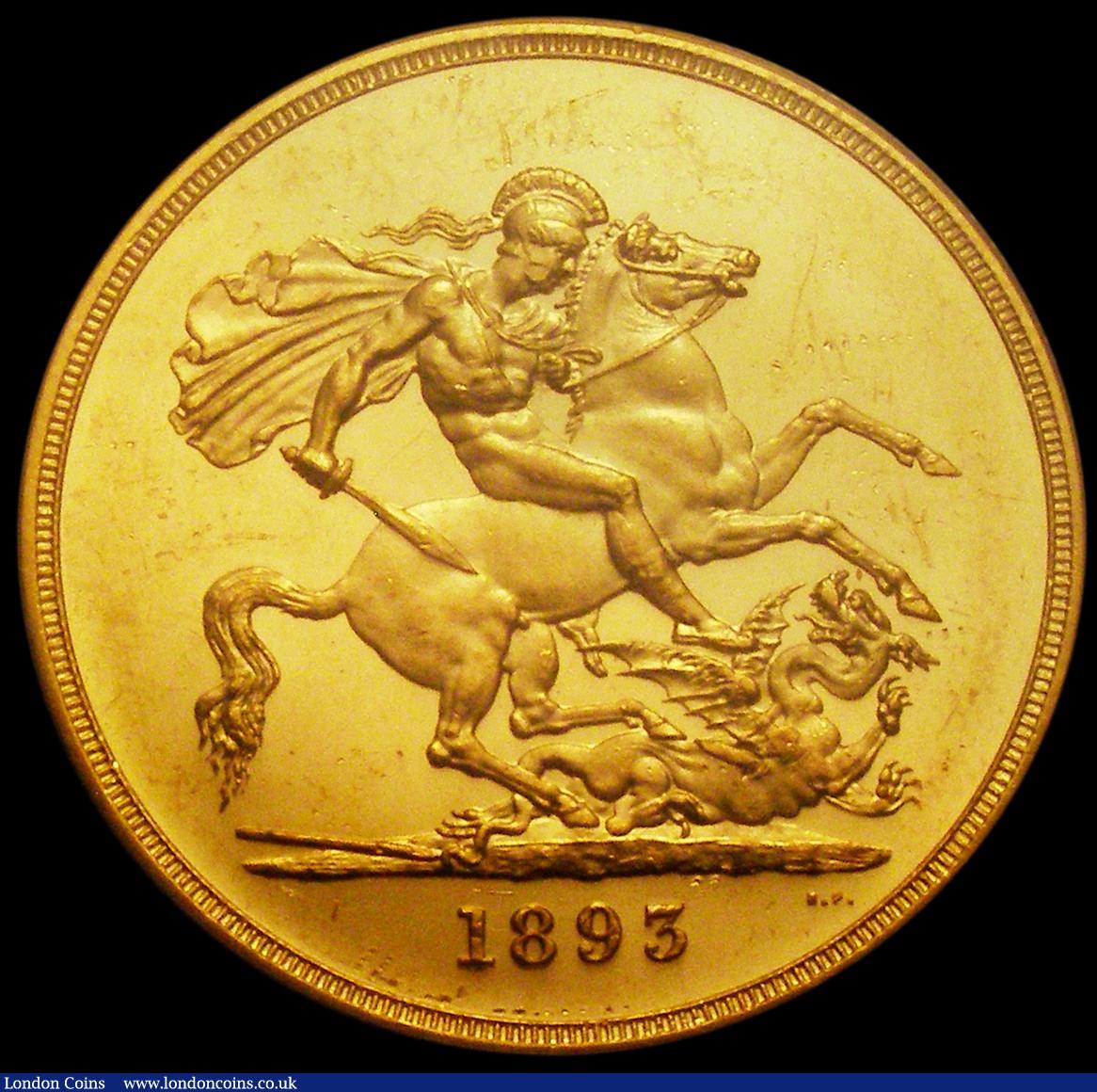 London Coins : A169 : Lot 1453 : Five Pounds 1893 Proof S.3872 in a PCGS holder and graded PR60 Cameo, retaining considerable origina...