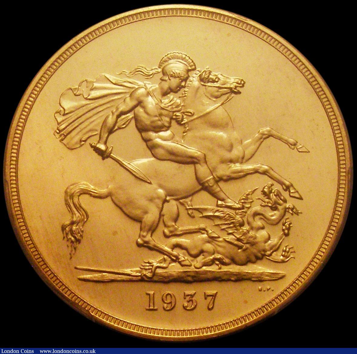 London Coins : A169 : Lot 1459 : Five Pounds 1937 Proof S.4074 in a PCGS holder and graded PR65, a superior example 