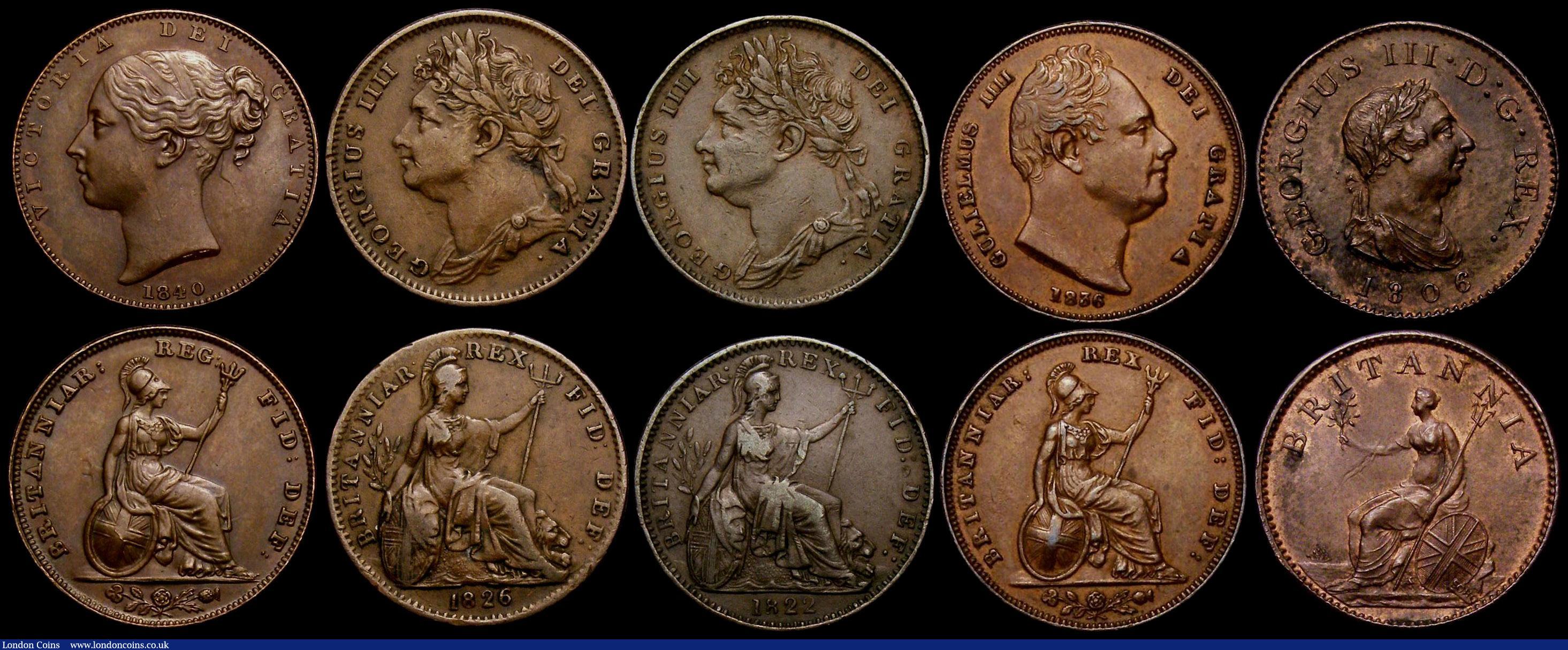 London Coins : A169 : Lot 2040 : Farthings in LCGS holders (9) 1806 First Portrait Peck 1396 A/UNC, graded LCGS 75. 1806 Second Portr...
