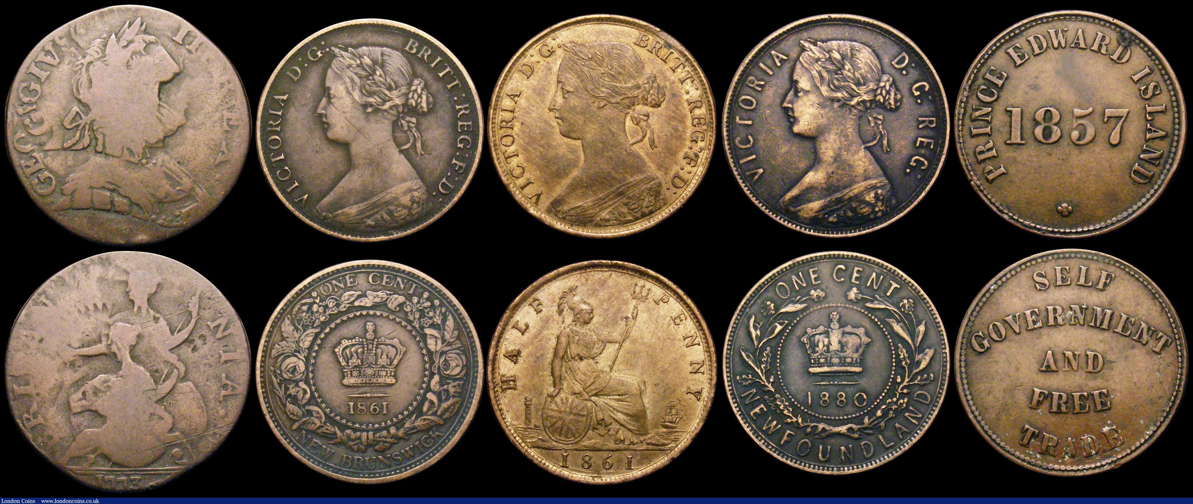London Coins : A169 : Lot 2048 : GB and World (9) GB (4) Twopence 1797 Fine, Penny 1797 Good Fine with some scratches, Halfpennies (2...