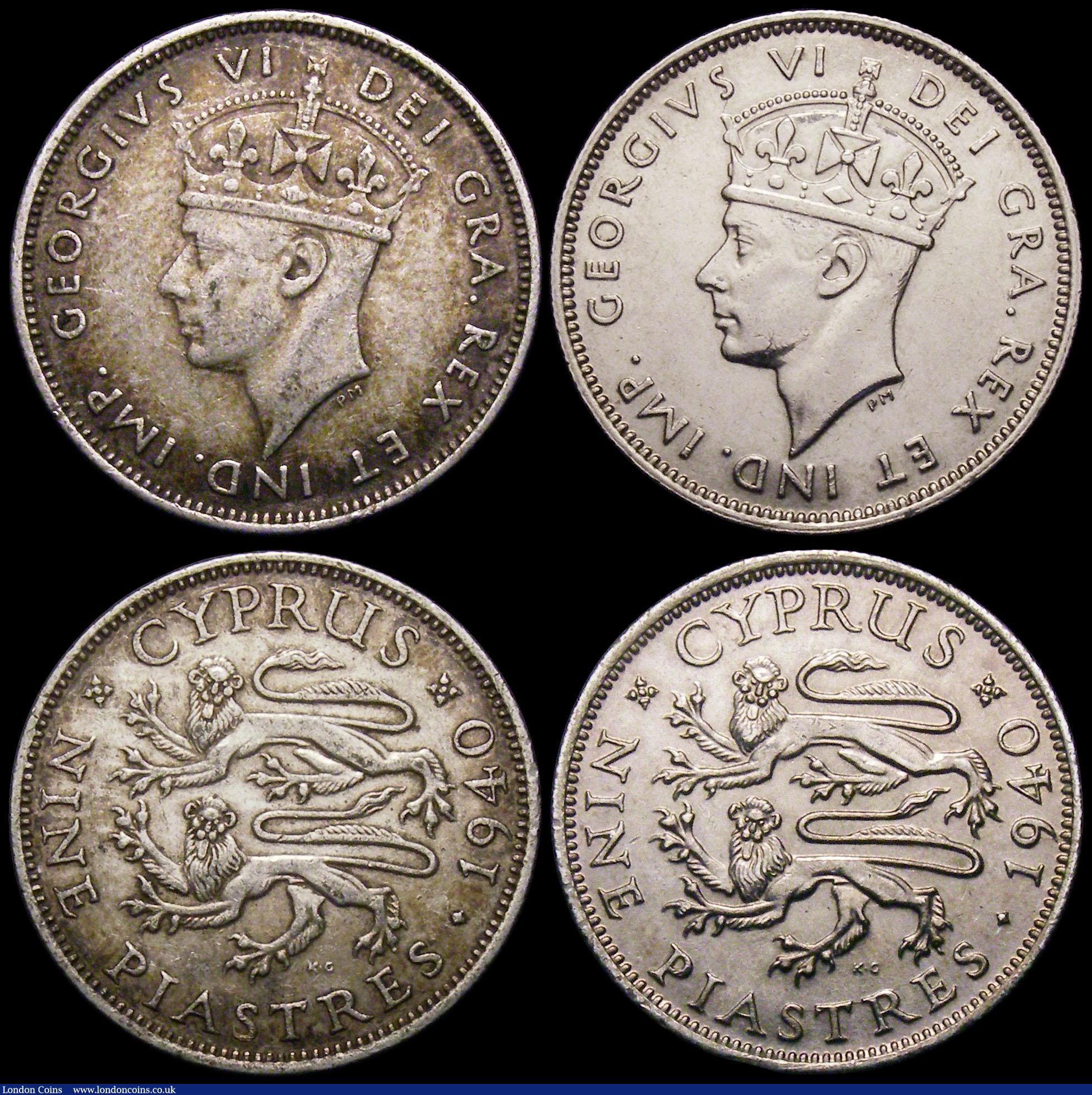 London Coins : A169 : Lot 2149 : Cyprus (4) One Piastre 1879 Good Fine with some scratches, 9 Piastres 1940 (2) Fine and VF, Two Shil...