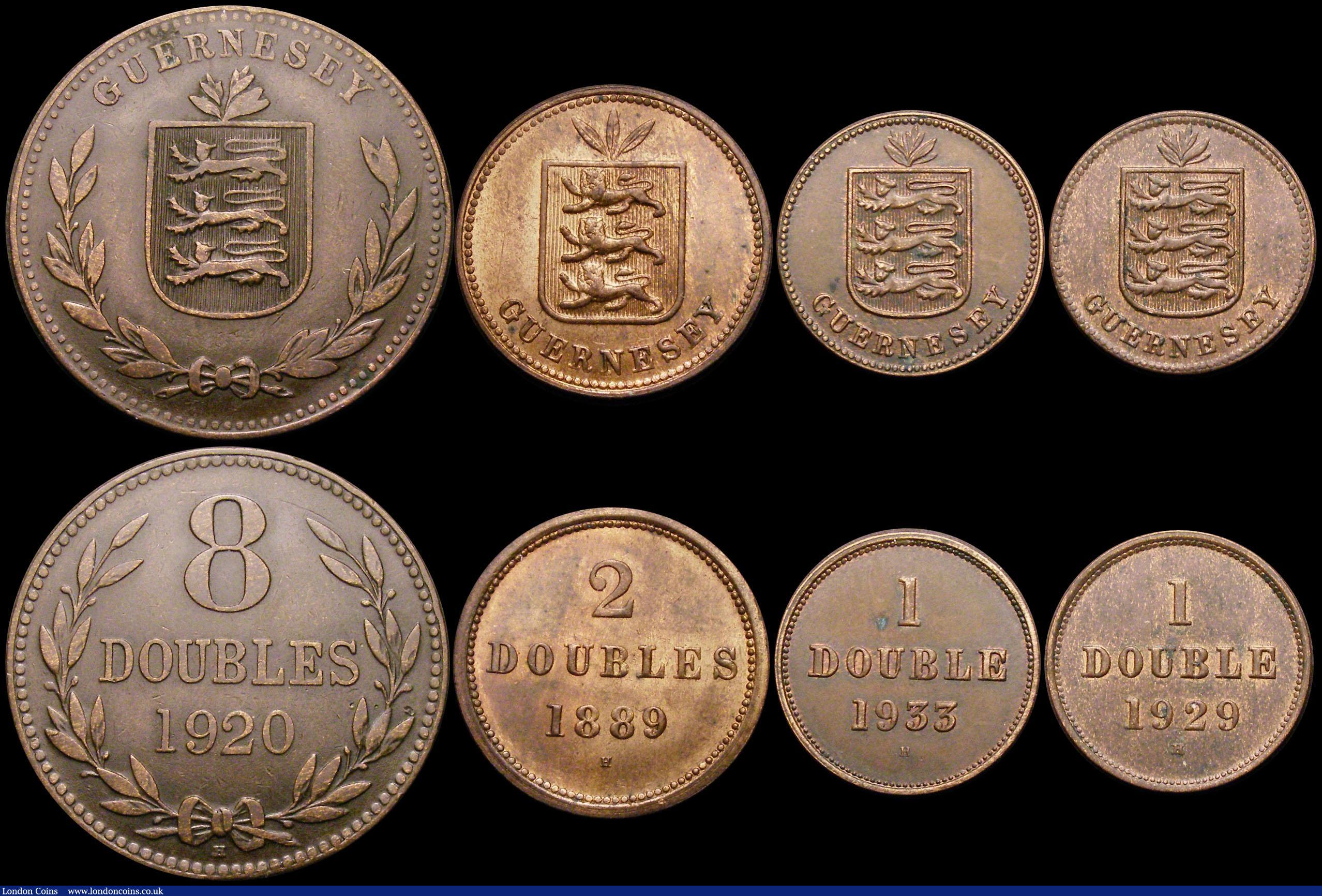 London Coins : A169 : Lot 2199 : Guernsey (8) Eight Doubles (5) 1885H VF, 1889H NEF/GVF, 1902H GVF, 1903H NVF, 1920H NVF, Two Doubles...