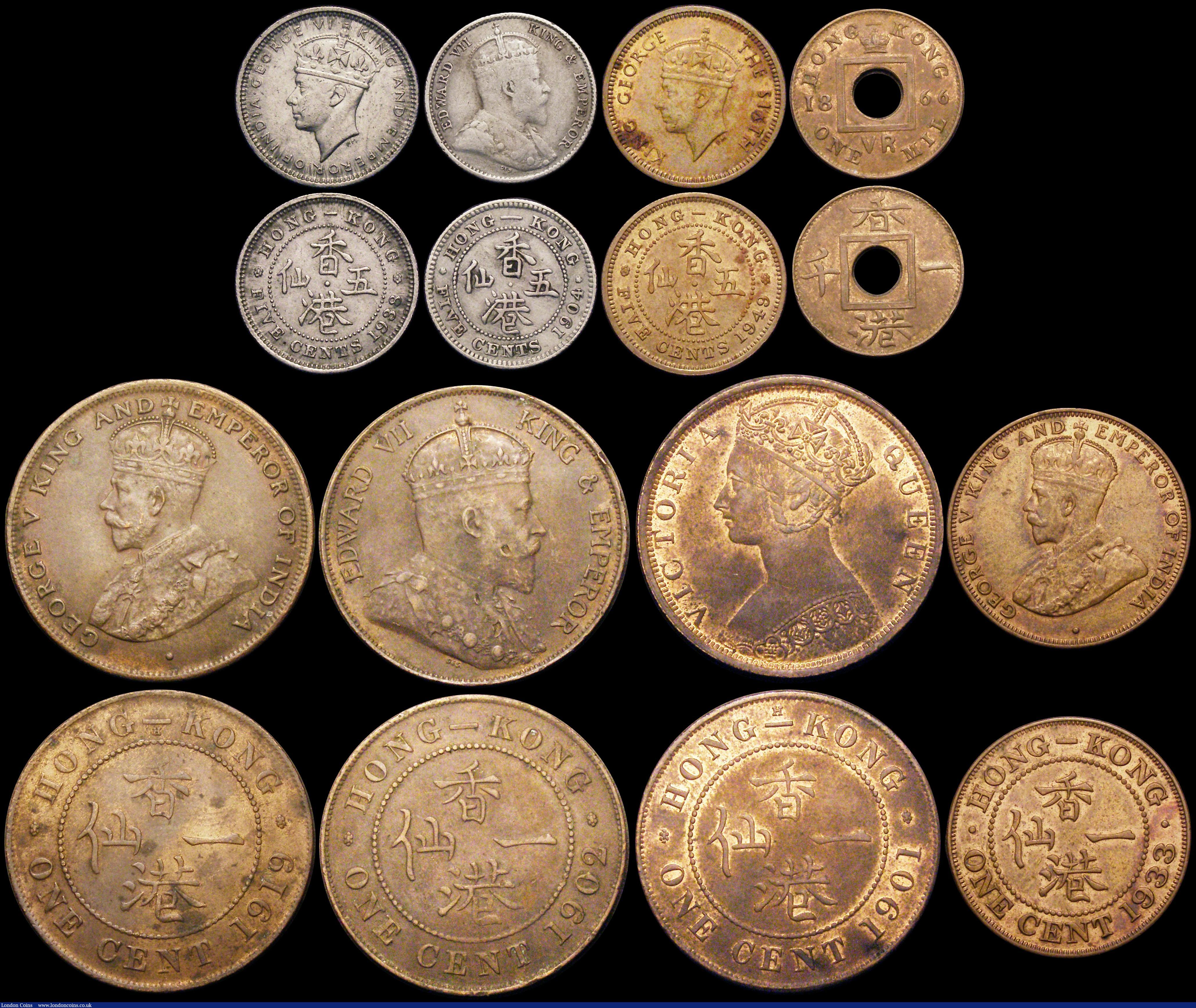 London Coins : A169 : Lot 2200 : Hong Kong (15) Mil 1866 KM#1 EF with traces of lustre and an edge bruise, 50 Cents (2) 1902 KM#15 VF...
