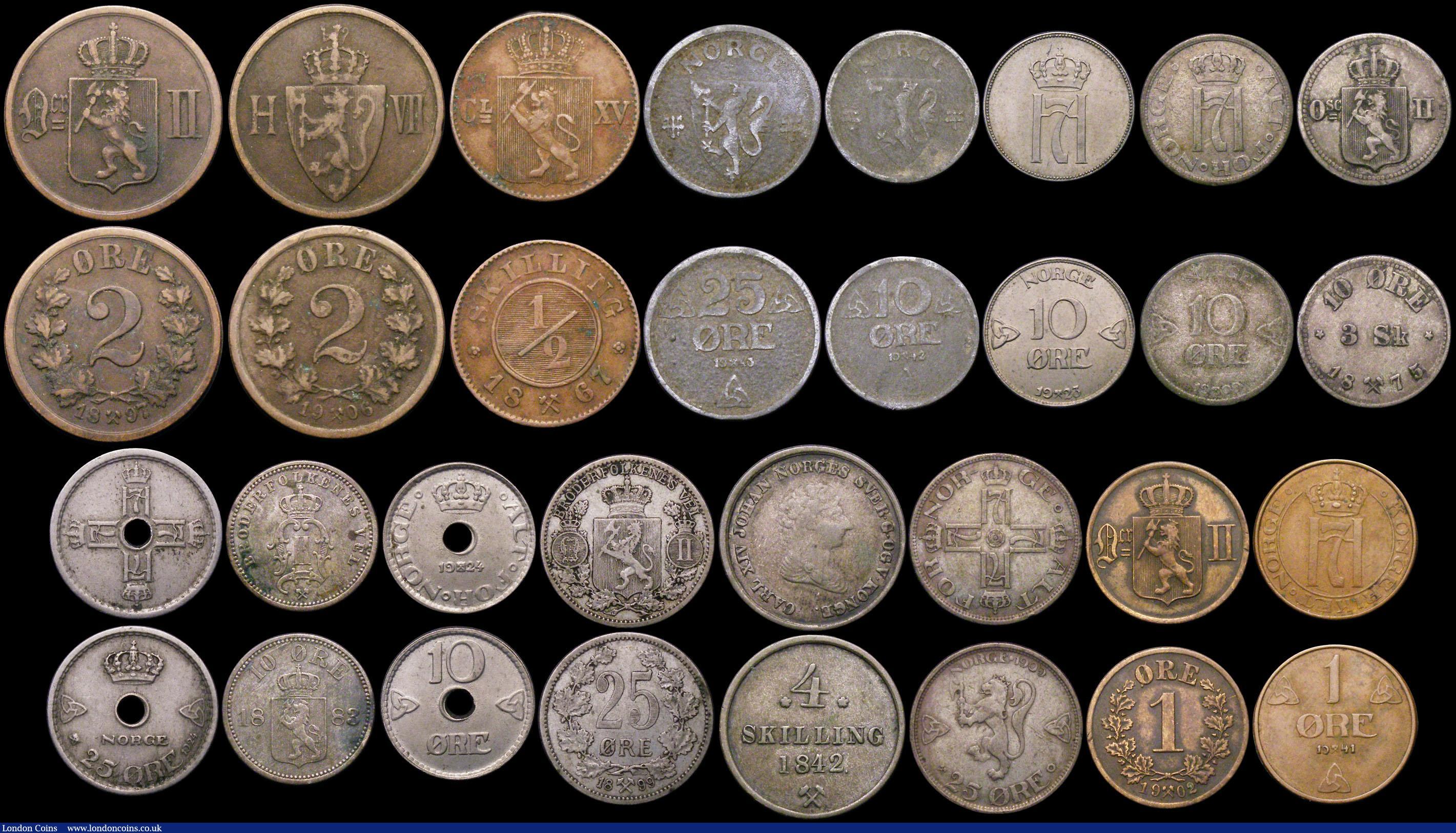 London Coins : A169 : Lot 2231 : Norway (31) 24 Skilling 1848 Fine, scarce, 12 Skilling 1853 About Fine, 4 Skilling 1842 Fine/Good Fi...