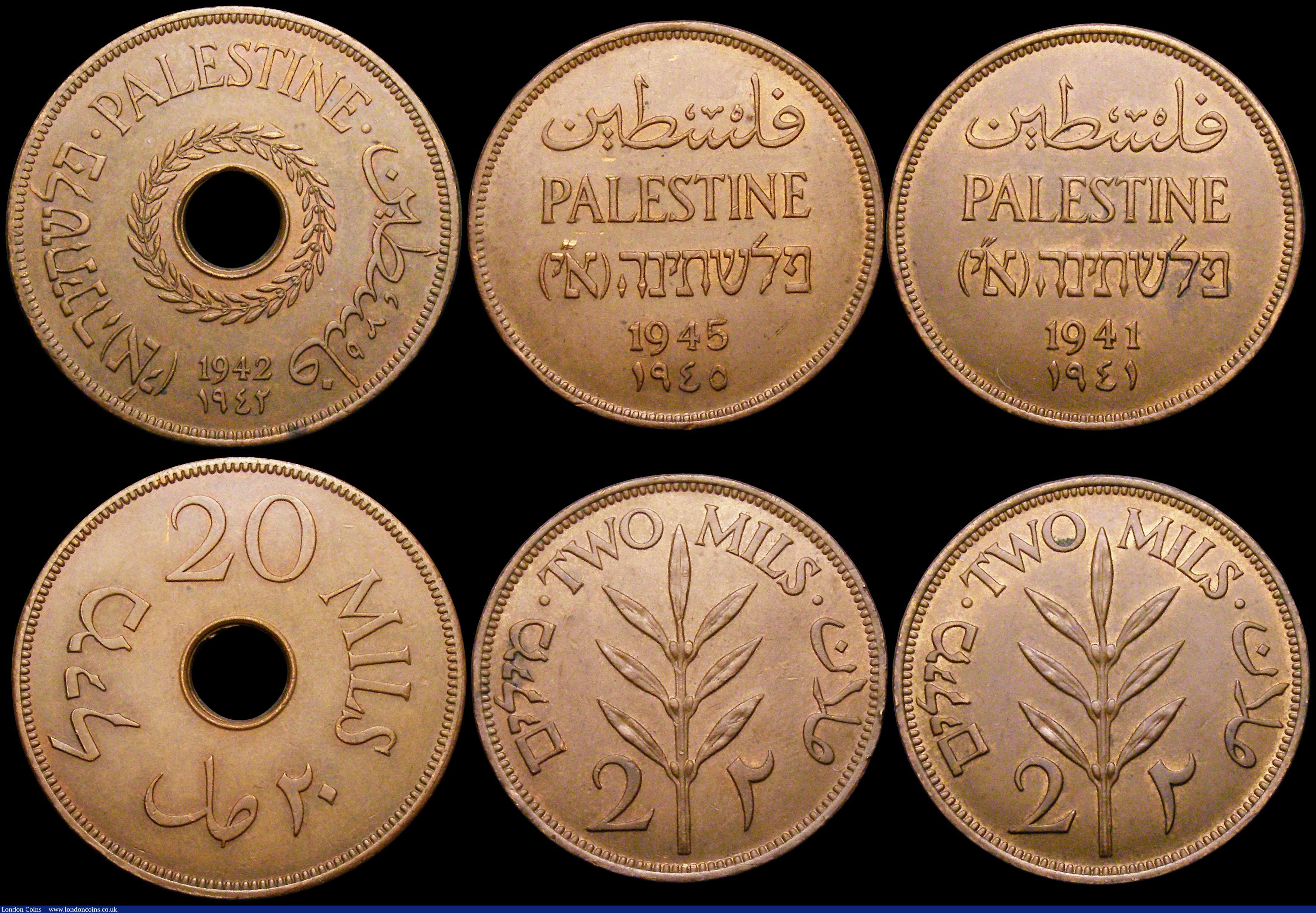London Coins : A169 : Lot 2236 : Palestine (7) 20 Mils 1942 KM#5a UNC or near so with an edge nick to the centre hole. 10 Mils (3) 19...