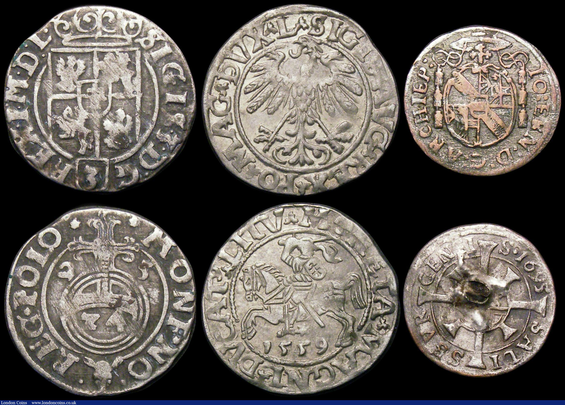 London Coins : A169 : Lot 2295 : World a small group (6) Austria 3 Kreuzer 1665 Leopold I, KM#1116 GF/NVF, German States - Silesia 16...