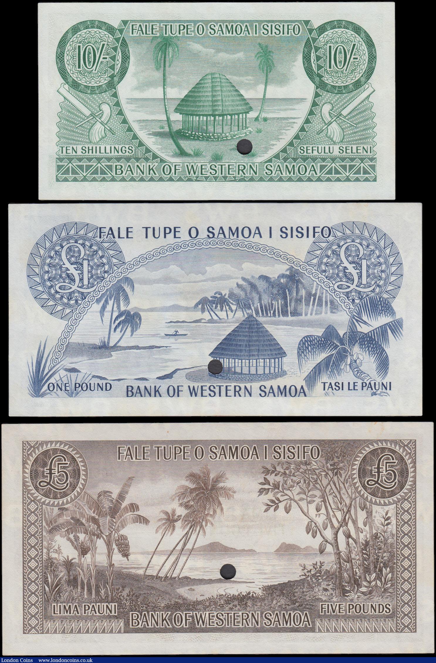 London Coins : A169 : Lot 288 : Western Samoa Pound / Pauni System ND (1963) SPECIMEN set (3) comprising 10 Shillings Pick 13s dark ...
