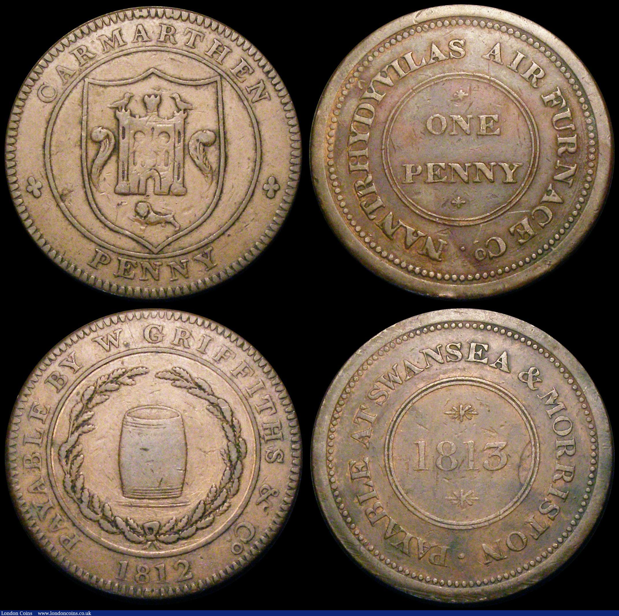 London Coins : A169 : Lot 322 : Penny 18th Century Anglesey 1787 DH37 NEF/GVF, 19th Century (3) Swansea and Morriston Nantrhyd y Via...