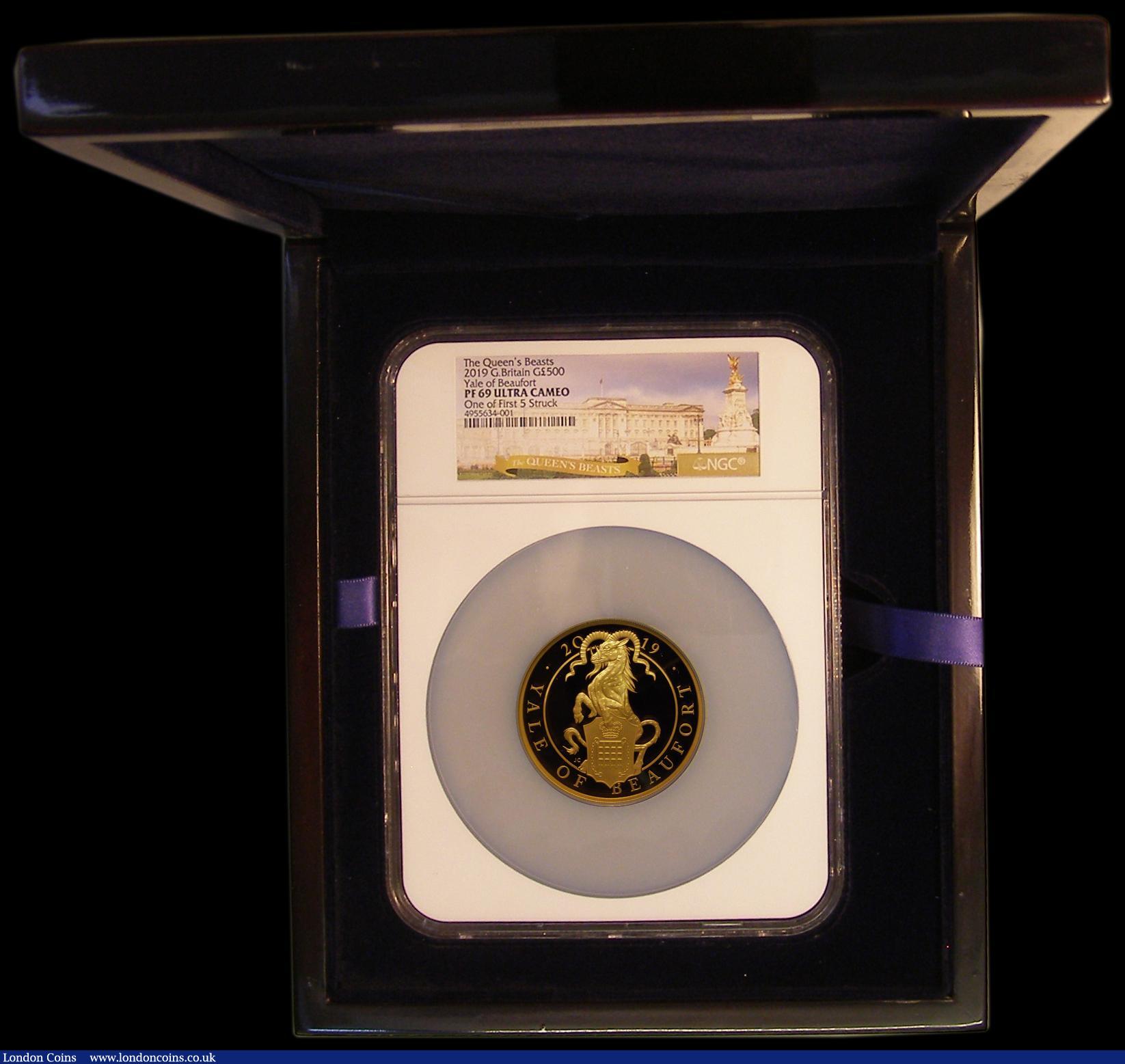London Coins : A169 : Lot 468 : Five Hundred Pounds 2019 Queen's Beasts - The Yale of Beaufort 5oz. Gold Proof S.QCH6 FDC, in a...