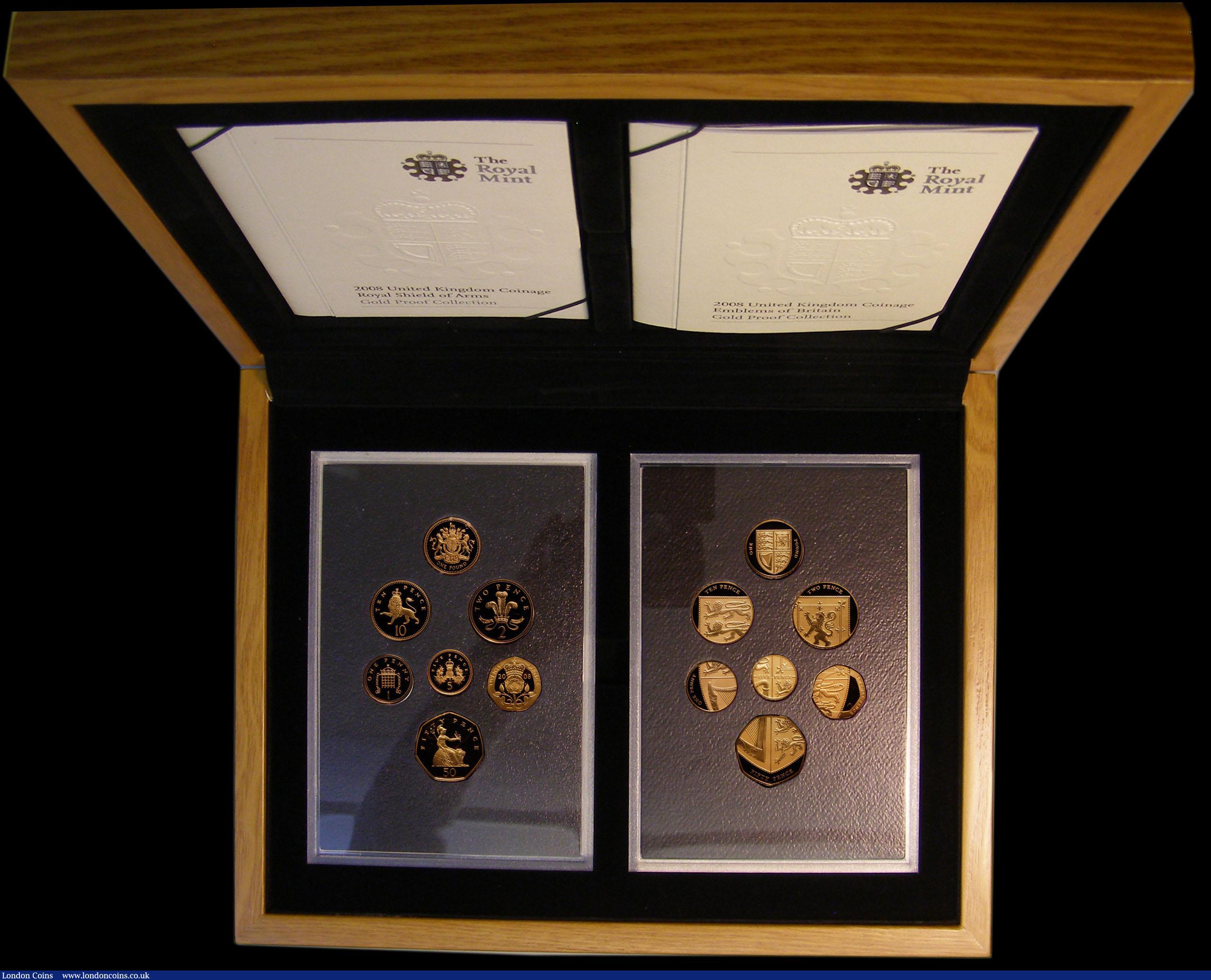 London Coins : A169 : Lot 571 : Proof Set 2008 the double set in gold Royal Shield of Arms S.PGRSAS and Emblems of Britain S.PGEBCS ...