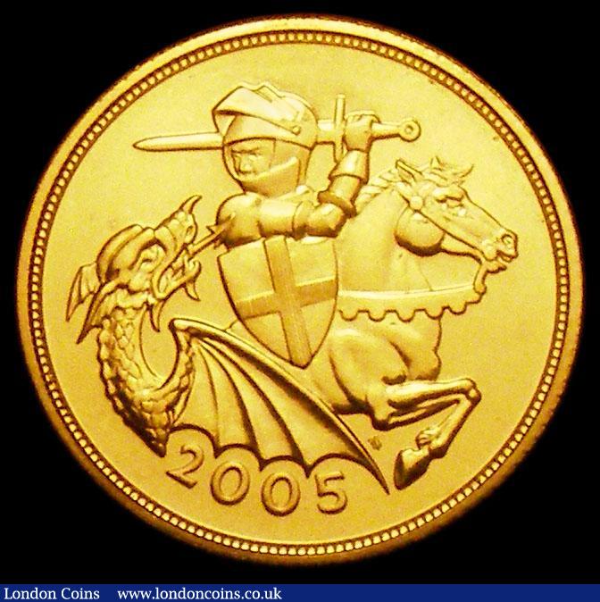 London Coins : A169 : Lot 612 : Sovereign 2005 S.SC6 UNC lightly toning on  the Royal Mint card of issue