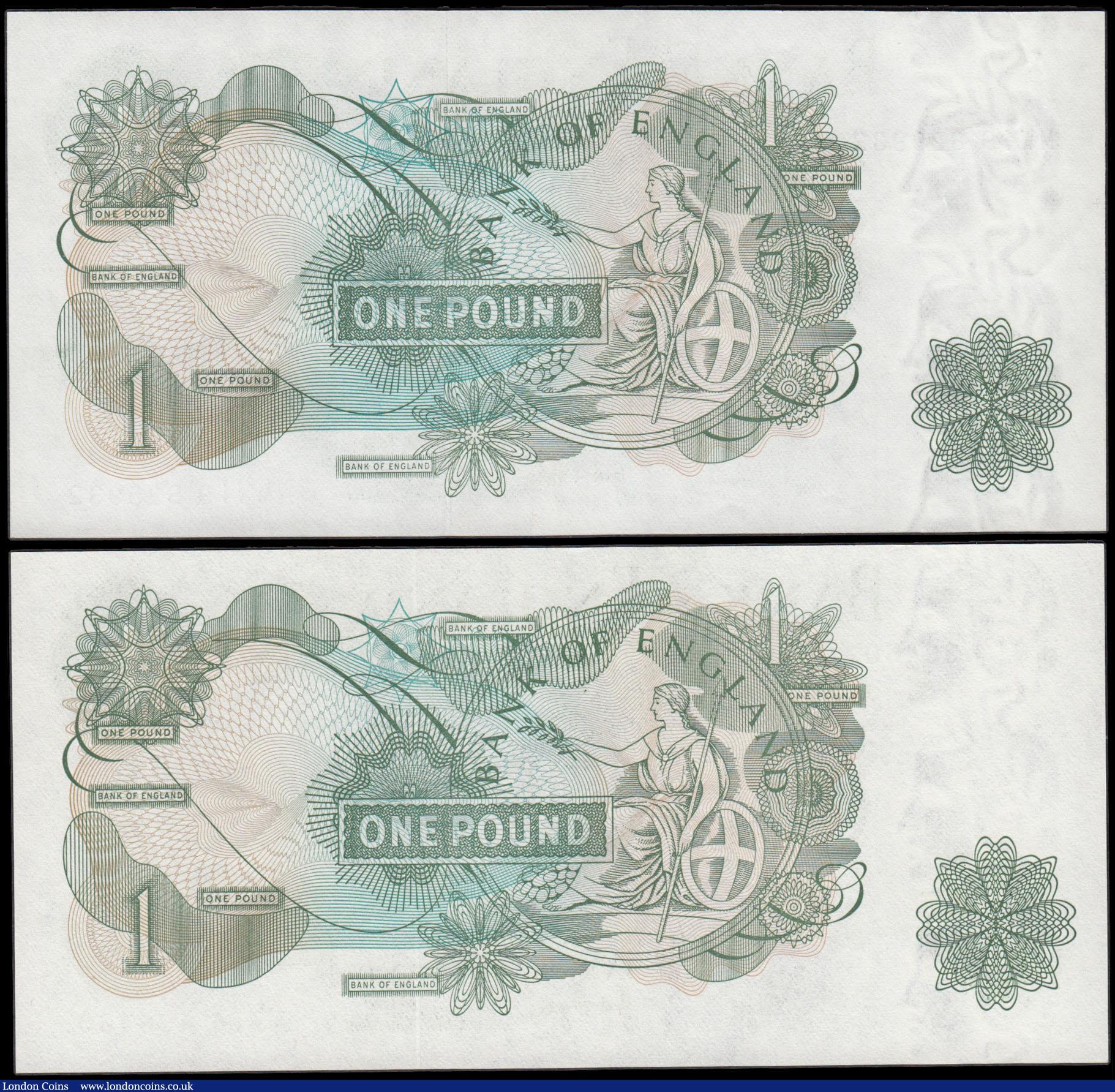London Coins : A169 : Lot 66 : One Pound Page B323, scarce first and last run REPLACEMENT notes MW01 433460 & MW19 829932, issu...