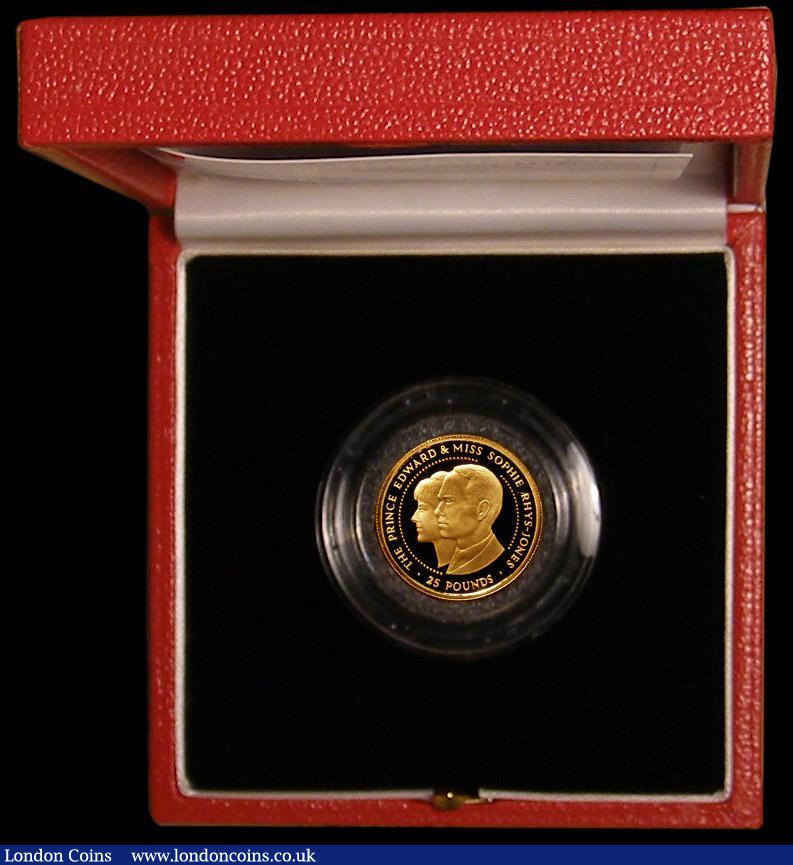 London Coins : A169 : Lot 757 : Guernsey 25 Pounds 1999 Prince Edward and Miss Sophie Rhys-Jones Gold Proof FDC boxed as issued with...