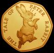 London Coins : A169 : Lot 1429 : Fifty Pence 2017 Peter Rabbit running Gold Proof S.H43 FDC uncased