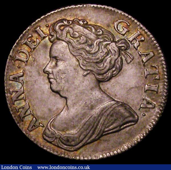 Shilling 1711 Fourth Bust ESC 1158, Bull 1408 VF the reverse a little better, with touches of blue and gold toning in the obverse legend : English Coins : Auction 169 : Lot 1713
