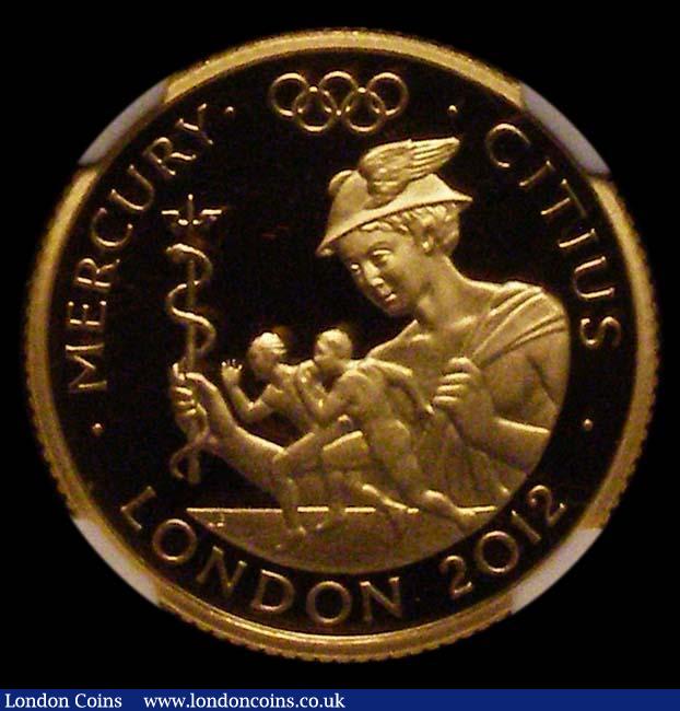 London Coins : A170 : Lot 2428 : Twenty Five Pounds 2010 Gold One Quarter Ounce,  London 2012 Olympics, Faster-Mercury S.4906 Gold Pr...