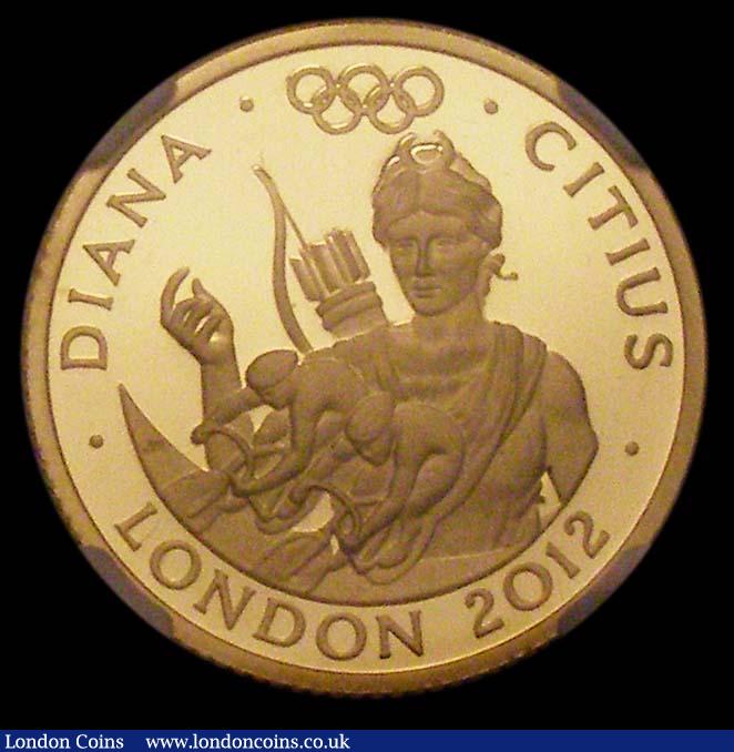 London Coins : A170 : Lot 2429 : Twenty Five Pounds 2010 Gold One Quarter Ounce, London 2012 Olympics, Faster - Diana S.4905 Gold Pro...