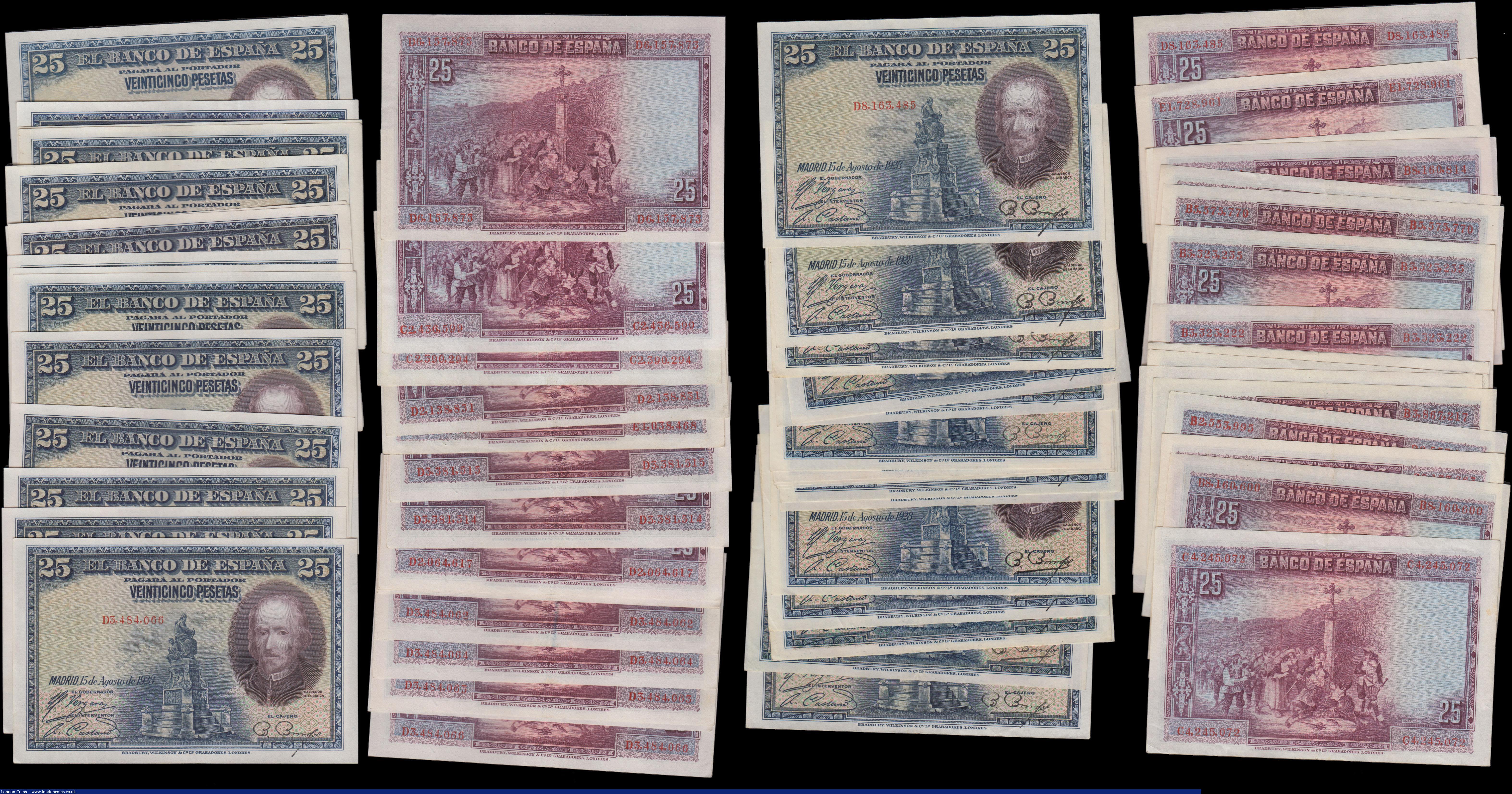 London Coins : A170 : Lot 258 : Spain (100) a &lsquo;brick' mostly in high grades average EF and above of 25 Pesetas Pick 74 al...