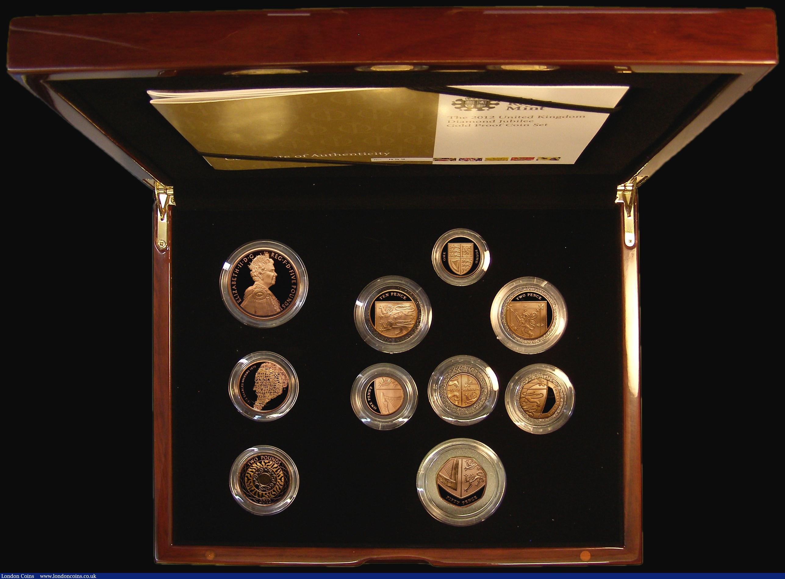 London Coins : A170 : Lot 617 : Proof Set 2012 The United Kingdom Diamond Jubilee Gold Proof Coin Set, 10-coin set with all coins in...